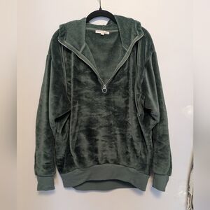 Express One Eleven Green Fuzzy Soft Oversized Hoodie